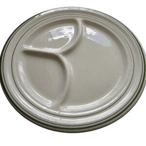 Vintage Wellsville 2 Divided Grill Plates White w Green Restaurant Diner Ware US